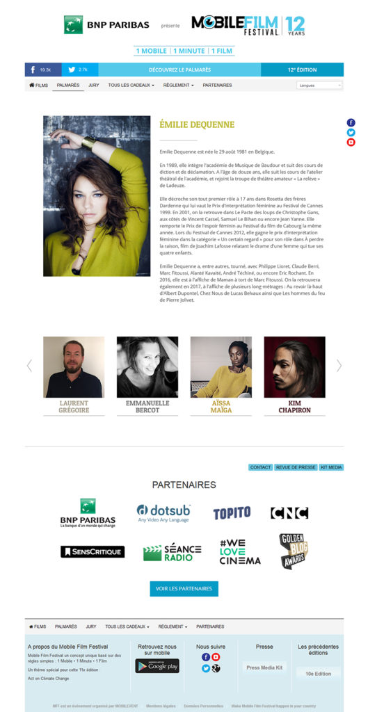 Site internet événementiel Mobile Film Festival Jury